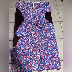 Floral Blue and Pink Maxi Dress
